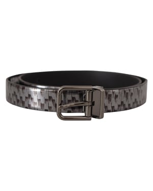 Cinturón de Cuero Gris con Hebilla de Metal 3D en Gris de Dolce & Gabbana con Diseño de Espiga