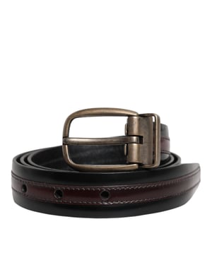 Cinturón de piel de ternera negra burdeos con hebilla de metal y logo de Dolce & Gabbana