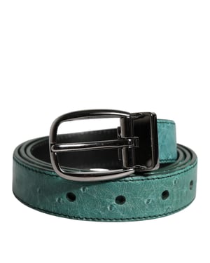 Cinturón de cuero de avestruz verde con hebilla de metal plateado de Dolce & Gabbana