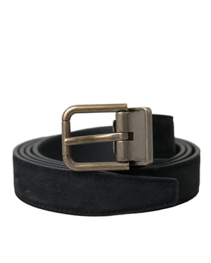 Cinturón de Piel de Ante Negro con Hebilla de Metal Dorado de Dolce & Gabbana
