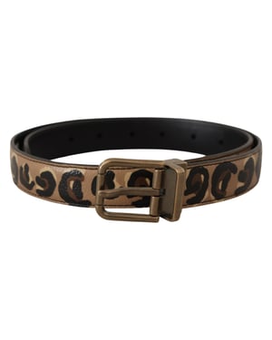 Cinturón de Cuero Marrón con Estampado de Leopardo y Hebilla de Metal Bronce de Dolce & Gabbana