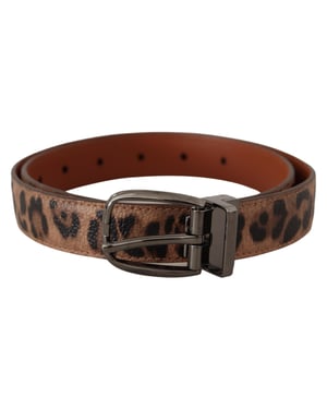 Cinturón de Cuero Grabado Leopardo Marrón Dolce & Gabbana con Hebilla