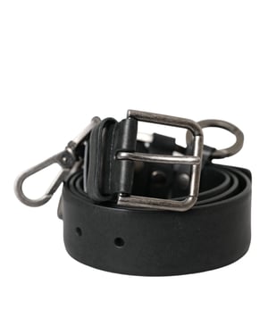 Cinturón de cuero de ternera negro con hebilla de metal plateado de Dolce & Gabbana