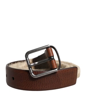 Cinturón de piel de yute marrón tejido con hebilla de metal de Dolce & Gabbana