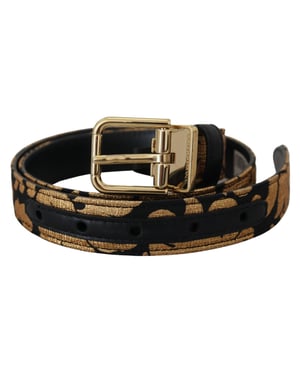 Cinturón de Cuero Jacquard Multicolor con Hebilla Logo de Dolce & Gabbana