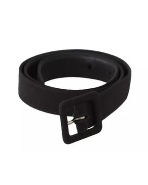 Cinturón de Hebilla con Logo de Cuero de Terciopelo Negro de Dolce & Gabbana