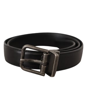 Cinturón de Cuero de Terciopelo Negro con Hebilla Metálica de Logo de Dolce & Gabbana