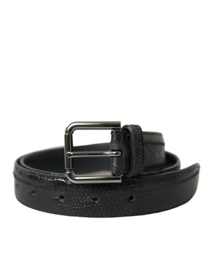 Cinturón de cuero exótico negro Dolce & Gabbana con hebilla de metal plateado