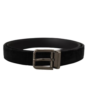 Cinturón de Metal con Hebilla de Logo en Tono Plateado Black Velvet de Dolce & Gabbana