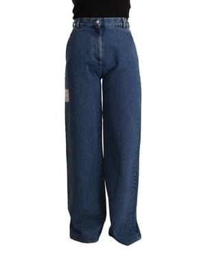 Jeans de mezclilla azul de algodón de cintura alta y pierna ancha de corte bota GCDS