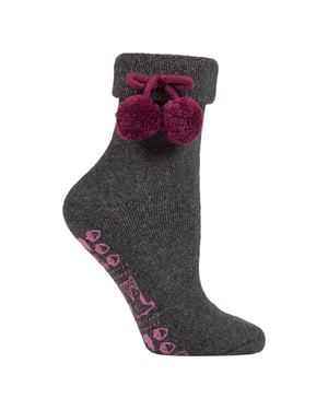 1 Par de Calcetines Pantufla de Lana para Dama con Pompones - Cálidos, Suaves y Cómodos