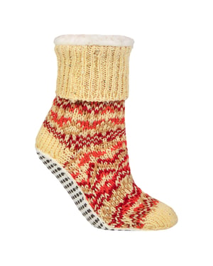 1 Par de Calcetines Antideslizantes de Piel de Suela Gruesa con Diseño Fair Isle para Dama - Calcetines de Casa Cálidos para Invierno