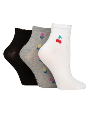 Paquete de 3 pares de calcetines tobilleros de canalé para mujer con volantes - Ajuste suave y elegante para el día a día