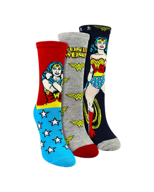 3 Pares de Calcetines de Algodón para Dama - Diseño de Wonder Woman Calcetines Cómodos