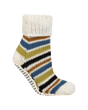1 Par de Calcetines de Moño Grueso para Mujeres con Diseño Fair Isle - Calcetines de Casa de Invierno Cálidos