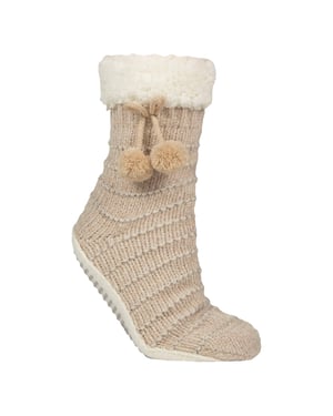 1 Par de Calcetines de Chenille para Damas con Suela de Mocasín - Suave y Cómodo