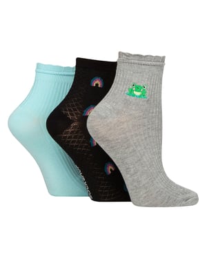 Paquete de 3 calcetines cortos de mujer con canalé y volante - Ajuste suave y elegante para el uso diario