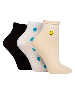 Paquete de 3 calcetines de tobillo para mujer con canalé y volantes - Suave, elegante y ajuste diario