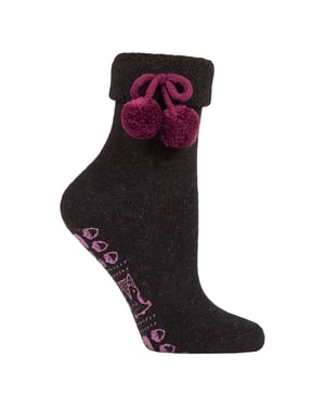 1 par de calcetines de lana mezcla para damas con pompón - cálidos, suaves y acogedores