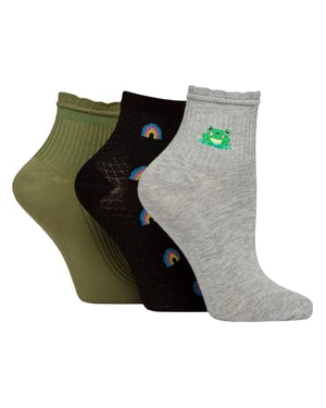 Paquete de 3 pares de calcetines tobilleros de mujer con ribete con volantes - Ajuste diario suave y elegante