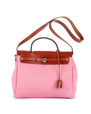 Hermès Herbag Zip 31  en Marrón/Rosa Lienzo
