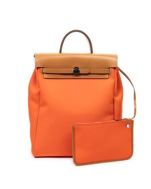 Hermès Herbag A Dos PM en Naranja/Marrón Lienzo