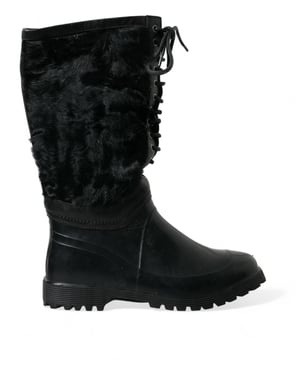 Botas de lluvia de shearling con cordones de goma negra Dolce & Gabbana