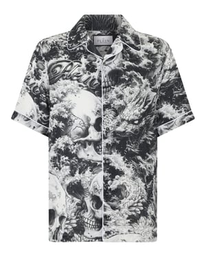 Linen Bowling Shirt All-Over Ceramic