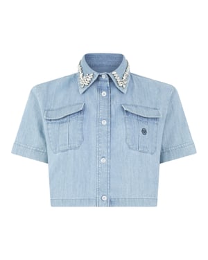 Chambray Cropped Shirt Crystals