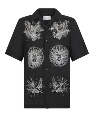 Linen Bowling Shirt Tattoo Embroidery