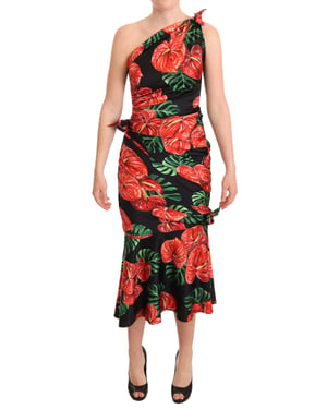 Vestido Midi Ajustado con Un Hombro Floral