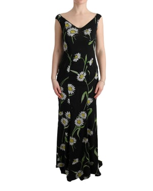 Vestido Maxi Sin Mangas con Estampado de Margaritas y Escote en V