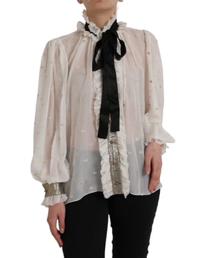 Blusa de Seda de Dolce Gabbana con Cuello Alto y Volantes