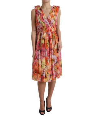 Vestido de Seda Aline Midi con Estampado Floral