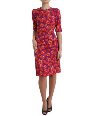 Vestido con estampado de amapolas de manga corta