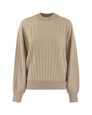 Suéter de cashmere con escote en V y collar