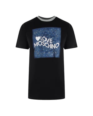 Camiseta Negra Con Estampado De Cachemira Y Logotipo De Love Moschino