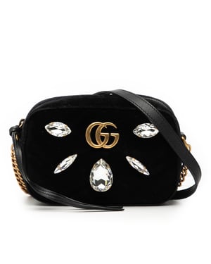 Bolso cruzado de terciopelo matelassé con cristales Mini Gg Marmont de segunda mano
