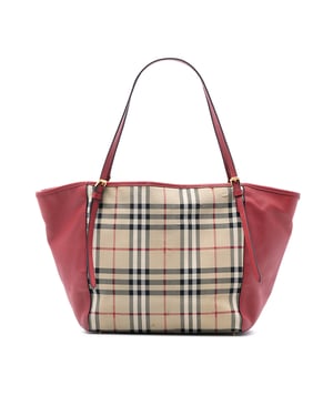 Tote Canterbury de Lona y Cuero con Estampado Haymarket Pequeño de Segunda Mano