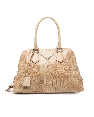 Bolso de mano de cuero grabado de segunda mano
