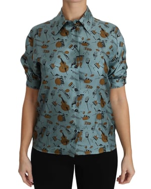 Camisa de seda con estampado de instrumentos musicales
