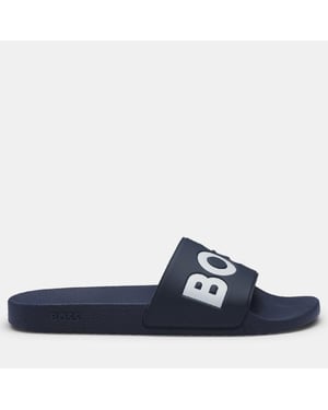 Sandalias para Hombre Boss Aryeh Made in Italy con Detalle de Gran Logo en Azul Oscuro