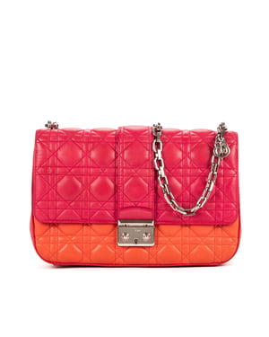 Christian Dior Lady Dior Tricolor Medium en Fuxia/Naranja/Rojo Cuero de ternero
