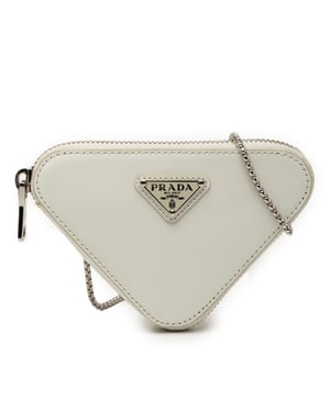 Bolso de cadena triangular de cuero cepillado de segunda mano