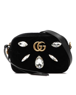 Bolso cruzado de terciopelo matelassé con cristales Mini Gg Marmont de segunda mano