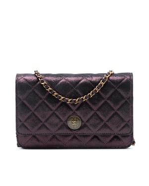 Cartera con cadena de terciopelo acolchado iridiscente de cordero tartán de segunda mano