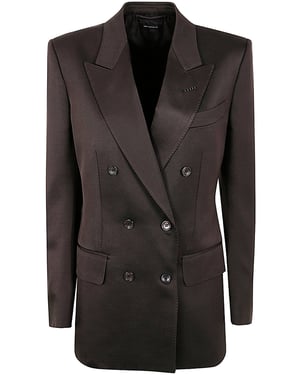 Chaqueta Doble Pecho de Seda y Lana en Twill