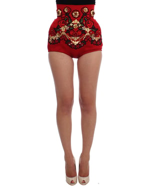 Pantalones Cortos Bordados Florales de Cintura Alta