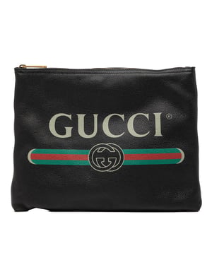 Cartera de mano con logo de cuero mediana de segunda mano