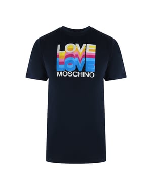 Camiseta Azul Marino Love Moschino Con Logotipo Grande Y Colorido De Love
